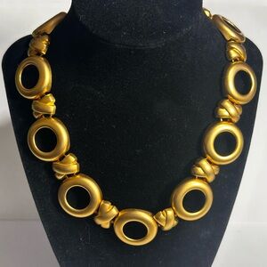 Chunky X and O Bright Gold Tone Necklace Matte Finish Contemporary Look